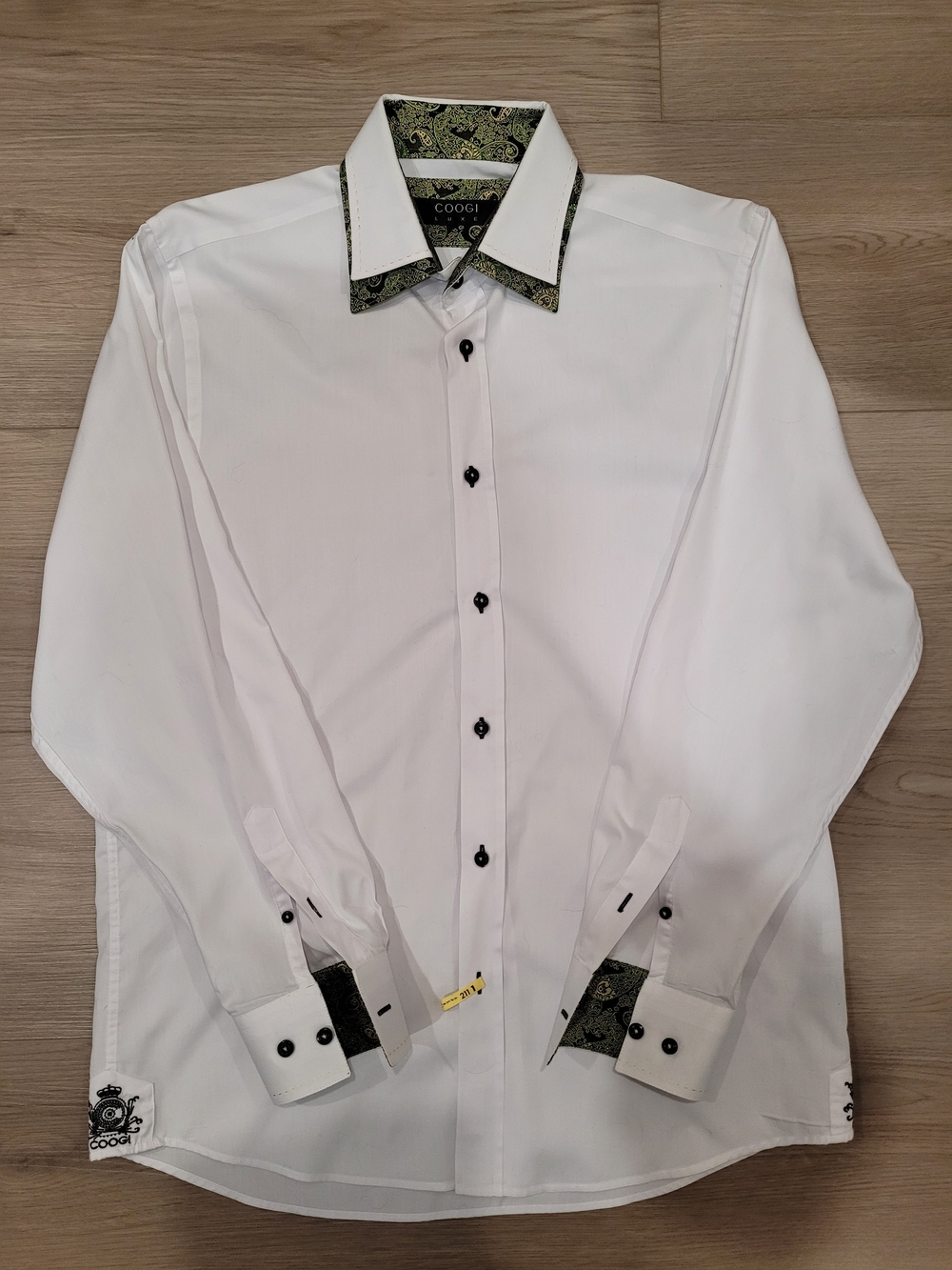 Coogi Men's White Dress Shirt with Paisley Trim